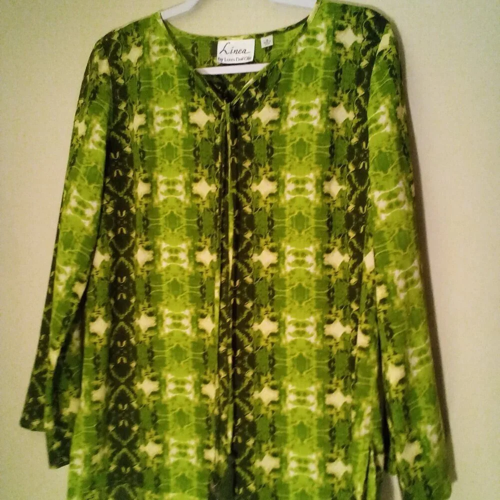 Linea by Louis Dell'Olio Shirt Tunic Women S Long Sleeve Tassel Pattern Green